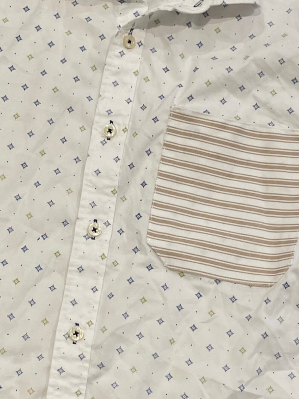 Handmade Boho Upcycled Reworked Button Down White Patterned Striped - Picture 5 of 6